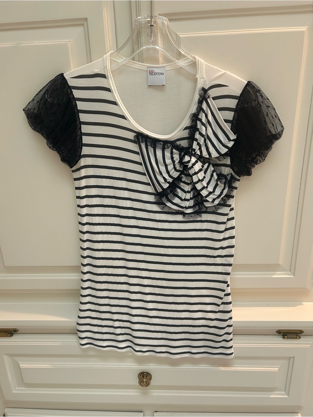 Valentino Women’s Navy & White Striped Bow-Accent Top